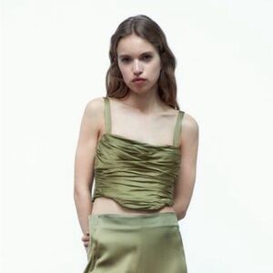 Zara Draped Bustier Corset Top in Khaki